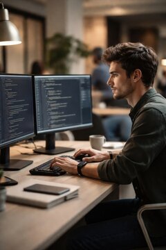 Focused developer coding workspace