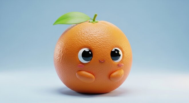 Cute orange fruit character with big eyes.