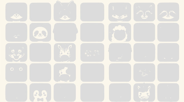 Cute Animal Faces Matching Game Grid, Cute Cartoon Animals, Kids Game Design