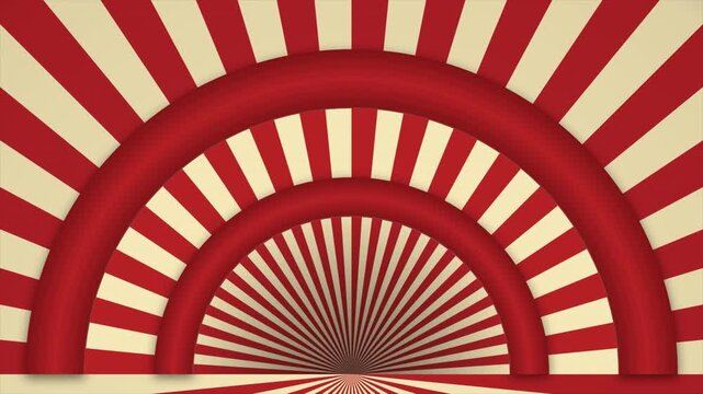 Retro Circus Stage Backdrop with Red Sunburst and Concentric Arches for Carnival Performance Promo 4k video