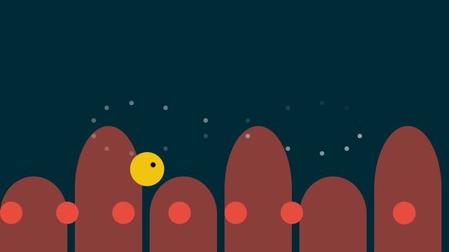 Minimalist 2D Animation Featuring a Yellow Character Jumping Over Brown Obstacles.