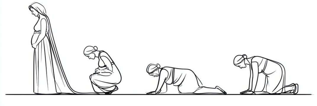 Illustration displays various birth positions like standing, squatting, side-lying, and hands-and-knees in a simple line art style.