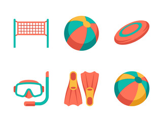 Summer Beach Activities and Water Sports Equipment Vector Icon Set © Andi