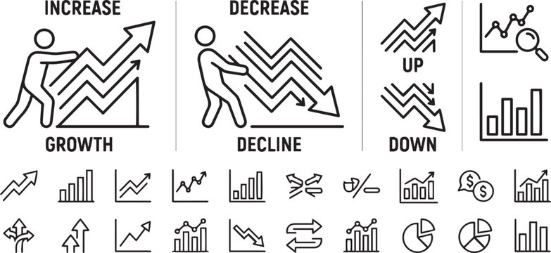 Line Icons Representing Growth Decline And Financial Data