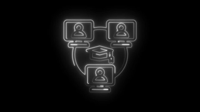 Digital Education Network Connected Computers Graduation Cap Online Learning Collaboration... icon