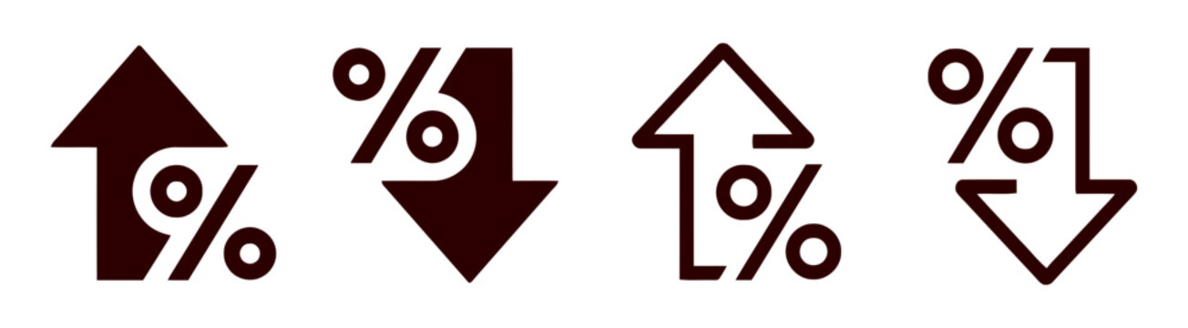 Set of percentage increase and decrease icons