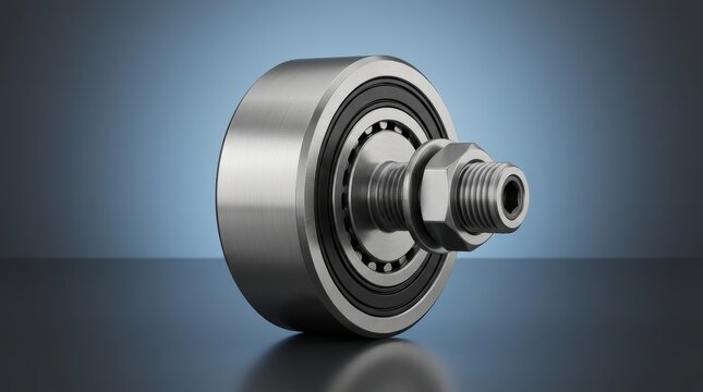 Industrial cam roller 3D render, precision follower bearing, cam mechanism roller, automation motion component, high load rolling contact system