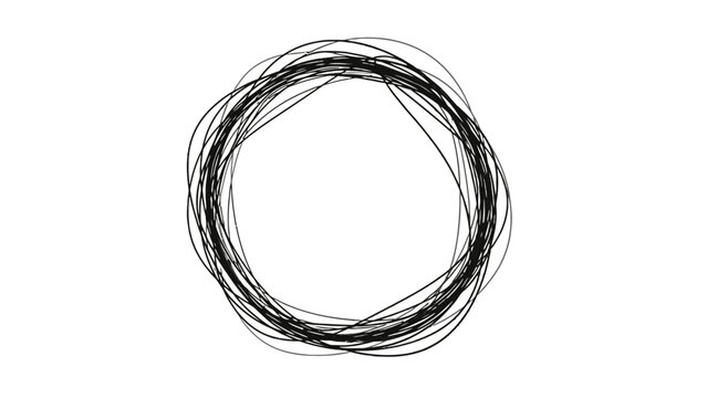 Abstract Hand Drawn Messy Circular Scribble Outline, Isolated White Background.