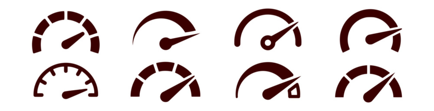 Set of speedometer icons, gauge and tachometer symbols