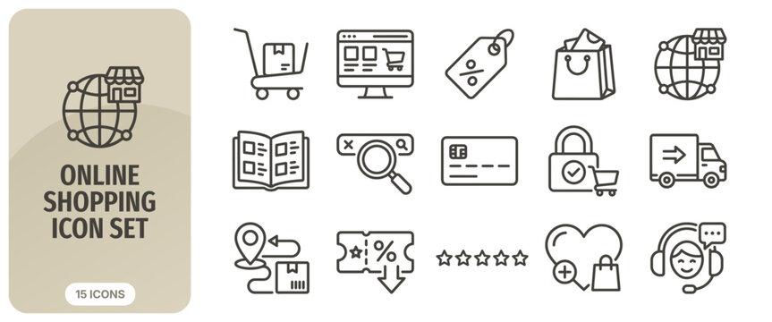 Online shopping icon set, ecommerce and retail symbols, thin line style, vector illustration