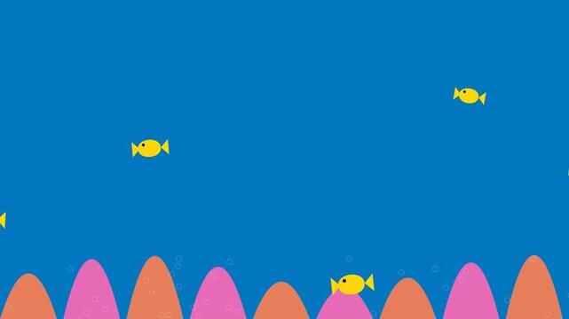 Animated Underwater Scene with Swimming Yellow Fish and Colorful Coral Reef Background.