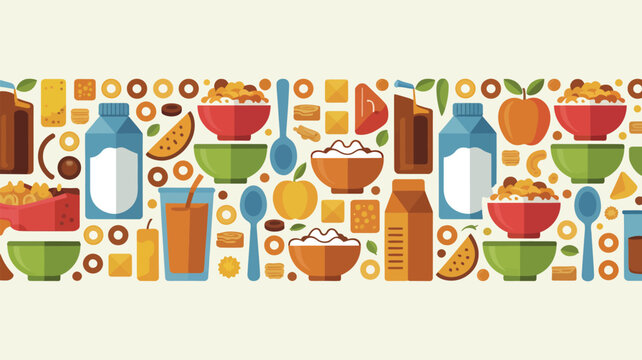 Breakfast items including cereal bowls and milk cartons are displayed in a clean repeating pattern for commercial use.