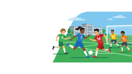 Obraz premium Diverse Students Playing Soccer School Sports Vector