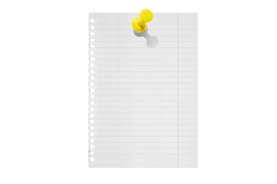 Torn notebook paper attached with a push pin isolated on a transparent background.