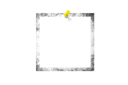Photo card attached with a push pin isolated on a transparent background.