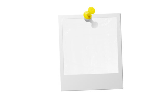 Photo card attached with a push pin isolated on a transparent background.