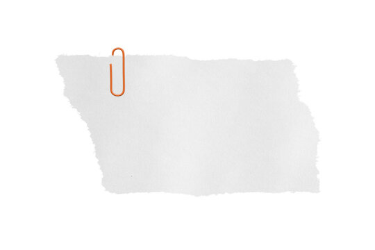 white sheet torn from a notebook on a transparent background with a colored paper clip
