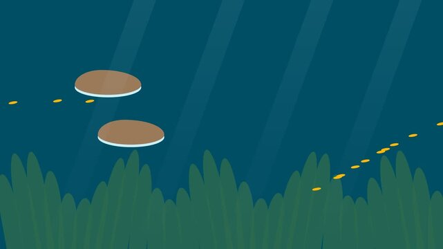Animated Underwater Scene with Floating Lily Pads and Swimming Fish.