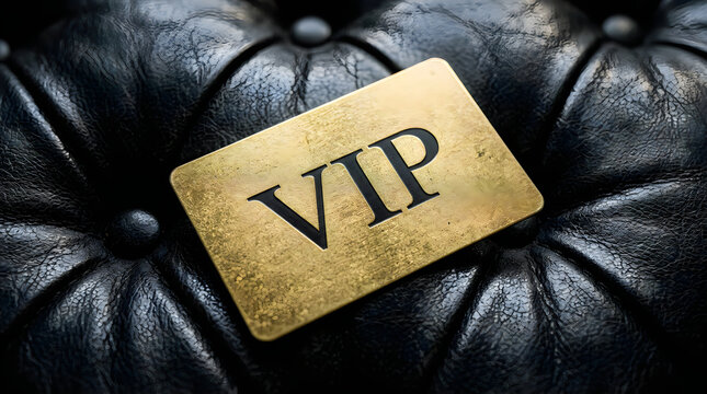 Gold vip card resting on a dark black textured luxury background