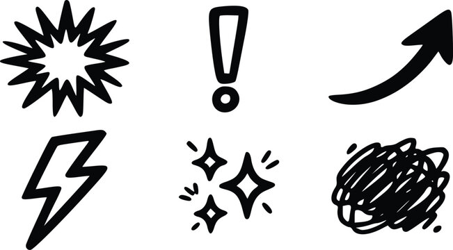 Black vector graphic illustration showing a set of artistic cloud shapes with ink drip textures on a plain white background