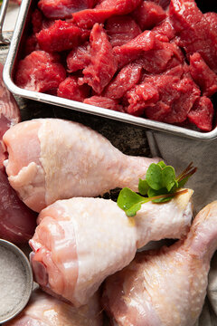 Different raw meat products.