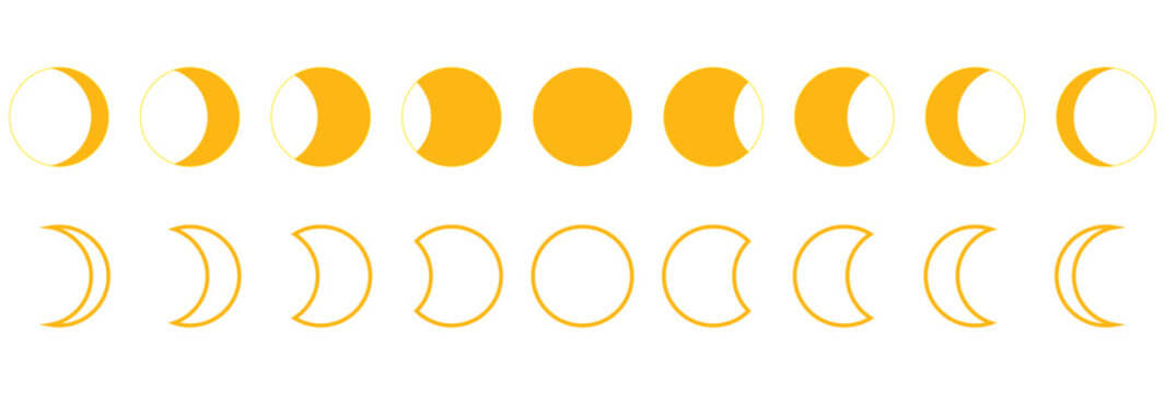 Moon phases vector isolated on transparent background.