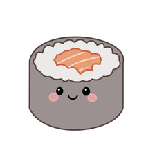 Cute Sushi Roll Cartoon Vector Illustration, Kawaii Maki Sushi with Face, Japanese Food Icon Isolated © Ruang