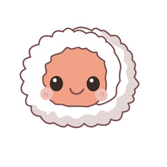 Cute Pink Sushi Roll Mascot Vector. Kawaii Japanese Maki Cartoon Character with Rice and Seaweed © Ruang