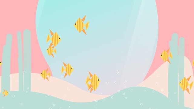 Animated Underwater Scene with Swimming Yellow Fish in Pastel Colors.