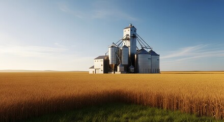 Fototapeta premium Abandoned grain elevator in rural landscape.