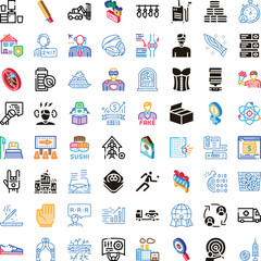 Fototapeta premium Set of assorted concept icons illustrating various modern themes including digital security, construction work, customer service, financial growth, health issues, and technological innovation
