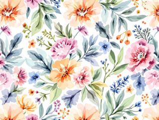 Fototapeta premium Colorful Petal Pattern With Artistic Watercolor Floral Designs