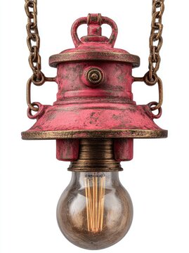 Pink, distressed metal pendant light with chain