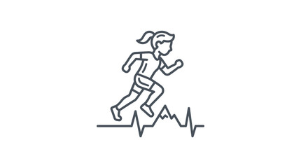 Fototapeta premium Female runner silhouette over a heartbeat pulse line.