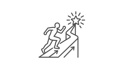 Obraz premium Person climbing steps toward success star line art icon.