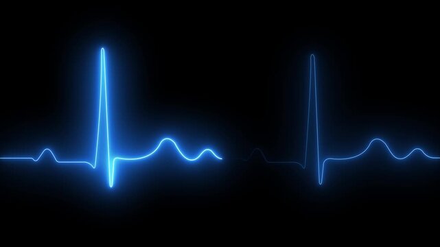 Blue glowing neon heart pulse. Heart beat. Healthcare vector medical background with heart cardiogram. Cardiology concept with pulse rate diagram.