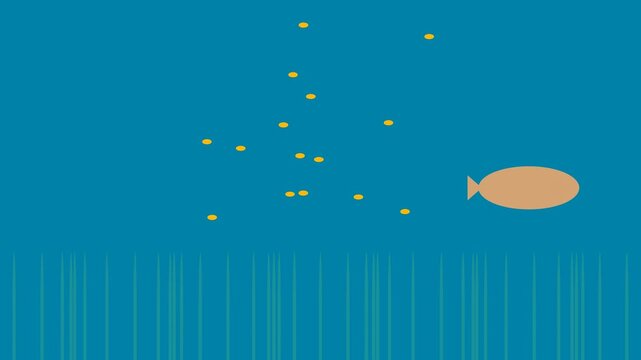 Animated Cartoon Fish Swimming Underwater with Bubbles Rising.
