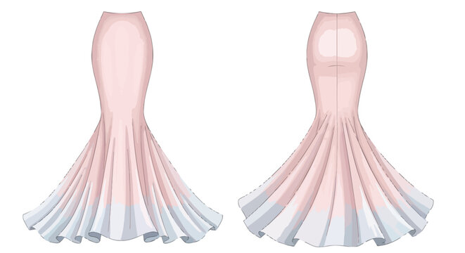 Elegant Pink Mermaid Fishtail Maxi Skirt Illustration with Front and Back View for Fashion Design and Styling