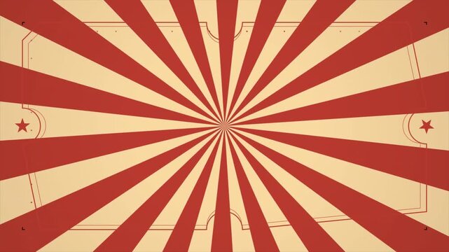 Vintage Carnival Sunburst Radial Stripes with Nostalgic Cinema Star Frame Background 4k video