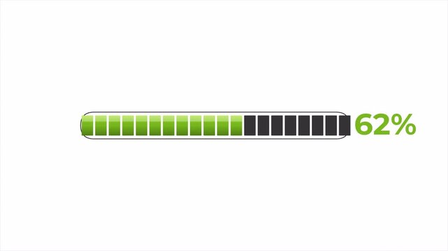 Digital Status Indicator Loading Bar with Green Segmental Progress and Real Time Percentage Counter for Interface Software Update 4k video