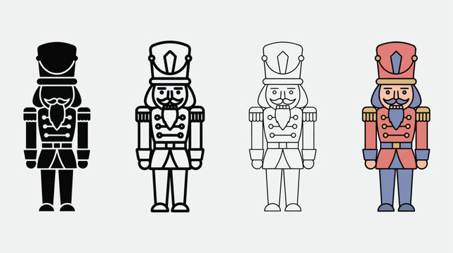 Four nutcracker soldiers in different styles standing