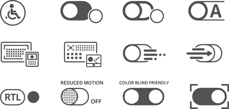 Universal access accessibility icon for people with disabilities symbol on toggle switch slider ui element.