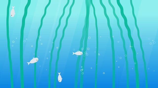 Animated Underwater Scene with Swimming Fish and Floating Seaweed.