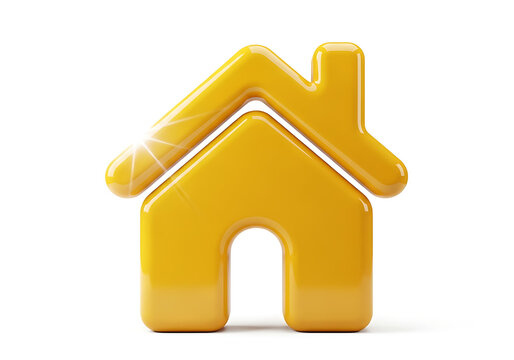 Yellow 3D home icon representing real estate and housing concept with property building architecture residential mortgage construction structure location investment