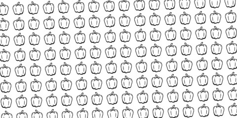 Fototapeta premium Hand Drawn Bell Pepper Pattern Background with Vegetable Sketch Repeat Design