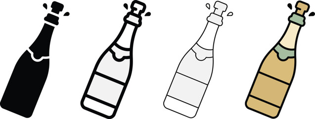 Champagne bottle illustration style evolution steps © chadni