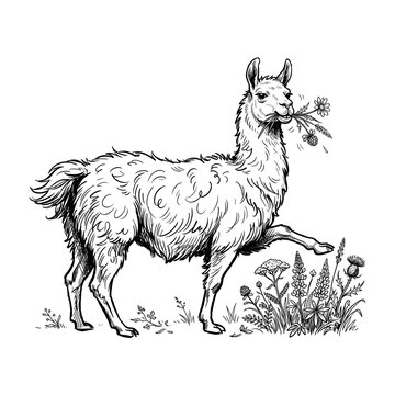 llama eating grass