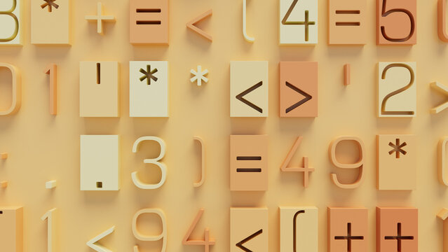 Abstract Arrangement of Geometric Shapes and Mathematical Symbols on a Beige Background for Creative Marketing, Advertising, and Digital Design Applications