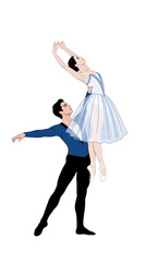 Elegant Ballet Dancers Performing a Pas de Deux Lift in Classical Tutu and Costume © Nomads Studio