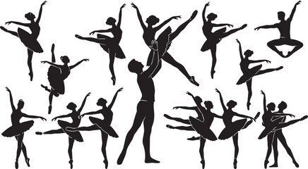 Ballet dancers in dynamic poses against a white background conveying grace and movement for performance concepts © SDR